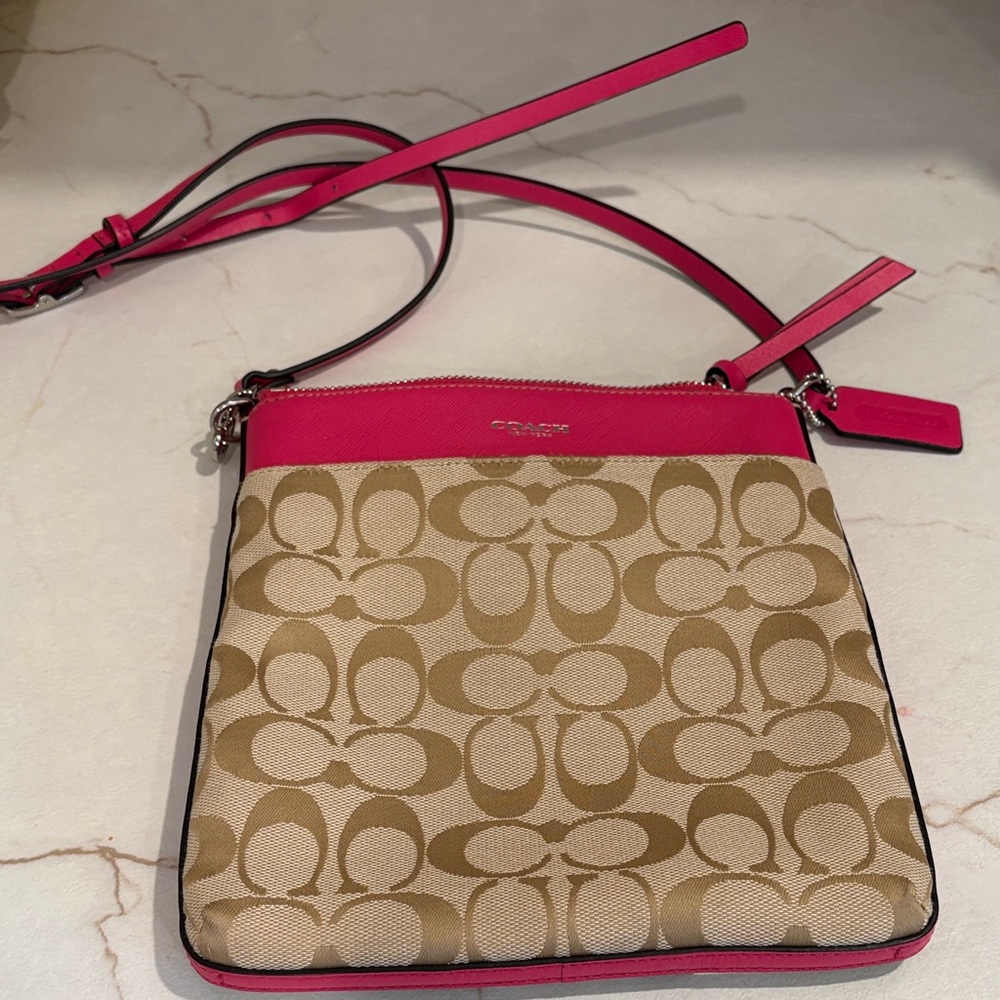 Coach Legacy  Signature Canvas Crossbody in Hot Pink Trim